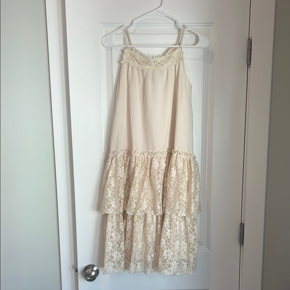 Elegant Cream Lace Tiered Dress
